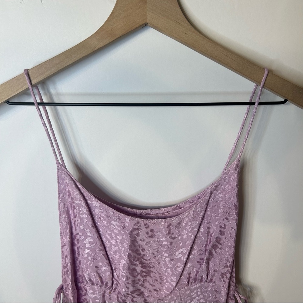 Motel Women’s Purple Leopard Darla Side-Tie Mini Slip Dress, Size XS - Picture 6 of 13